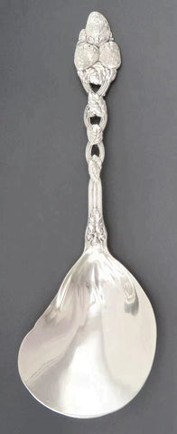 Heavy Solid Sterling Silver Strawberry Pattern Berry/Casserole Serving Spoon