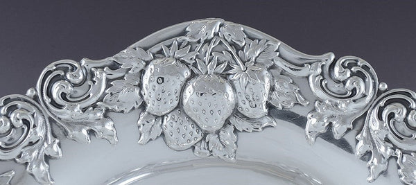 c1900 Art Nouveau Antique Woodside Sterling Silver Strawberry Bowl 7 1/4"