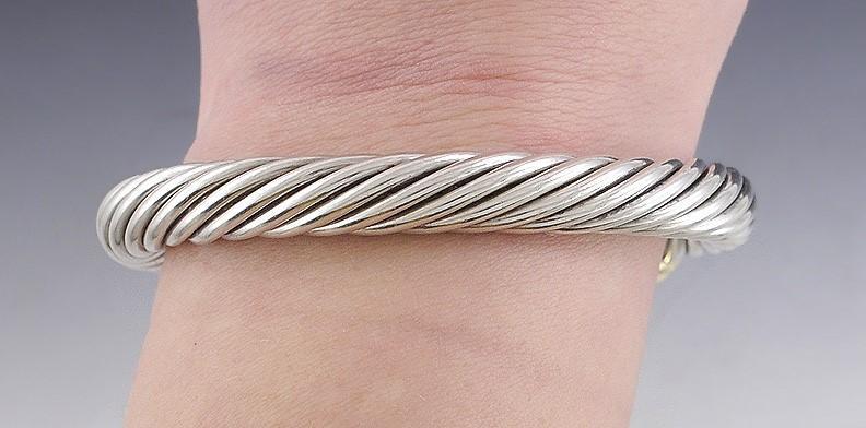 Sterling Silver 14k Gold Green Tourmaline & Ruby Cable Twist Bangle Bracelet