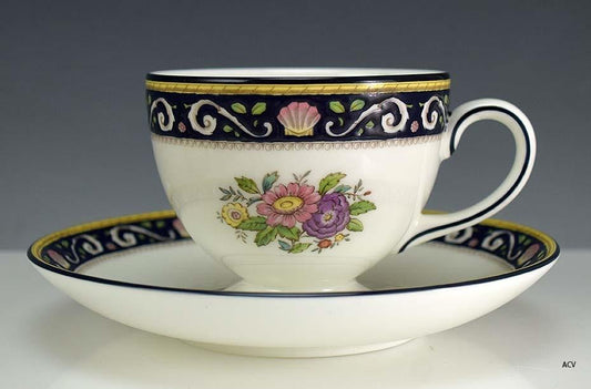 2 Wedgwood Runnymede Blue W4472 Pattern Bone China Footed Cups & Saucers Lot D