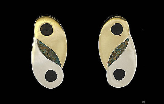 Mexican Mixed Metal Earrings Sterling Turquoise Enamel