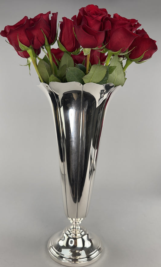 Impressive Watson Sterling Silver 14" Flower Form Floral Tall Trumpet Vase