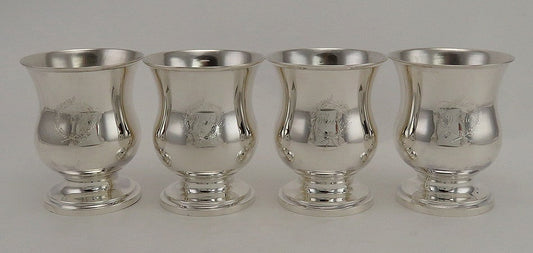 Antique 4 Coin Silver Footed Cups with Hand Engraved Wreath and Monogram-Wheeler