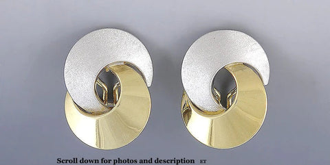 Lovely Pair of 14K White & Yellow Gold Crescent Moon Earrings