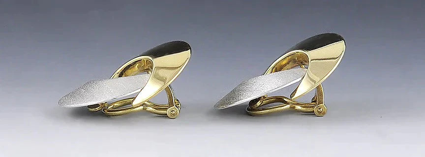 Lovely Pair of 14K White & Yellow Gold Crescent Moon Earrings