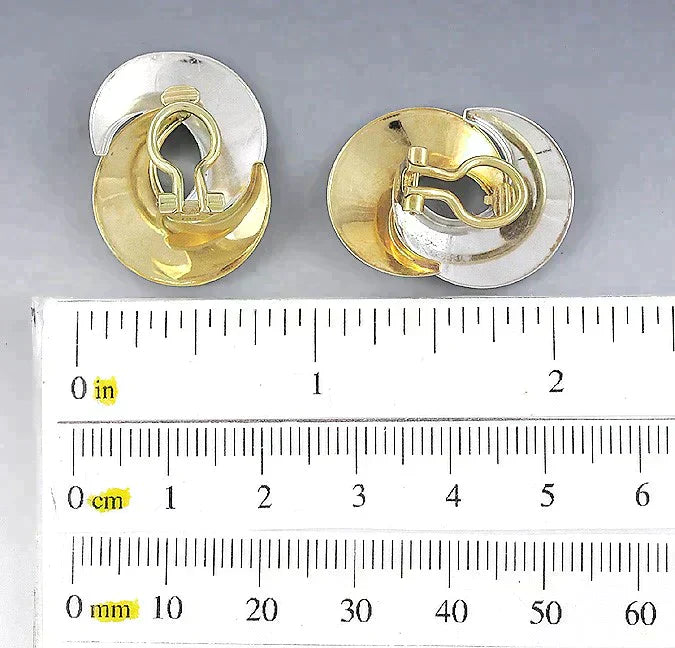 Lovely Pair of 14K White & Yellow Gold Crescent Moon Earrings