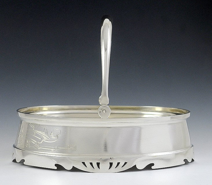 Antique c1900 Russian Silver Engraved Swing Handle Basket