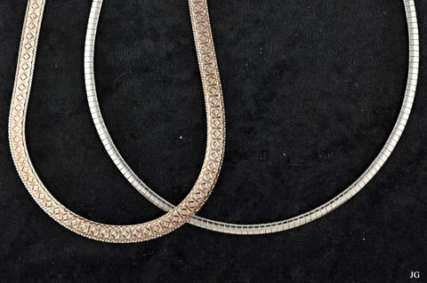2 Sterling Silver Chain Necklaces Milor Italian Omega and Herringbone Chains