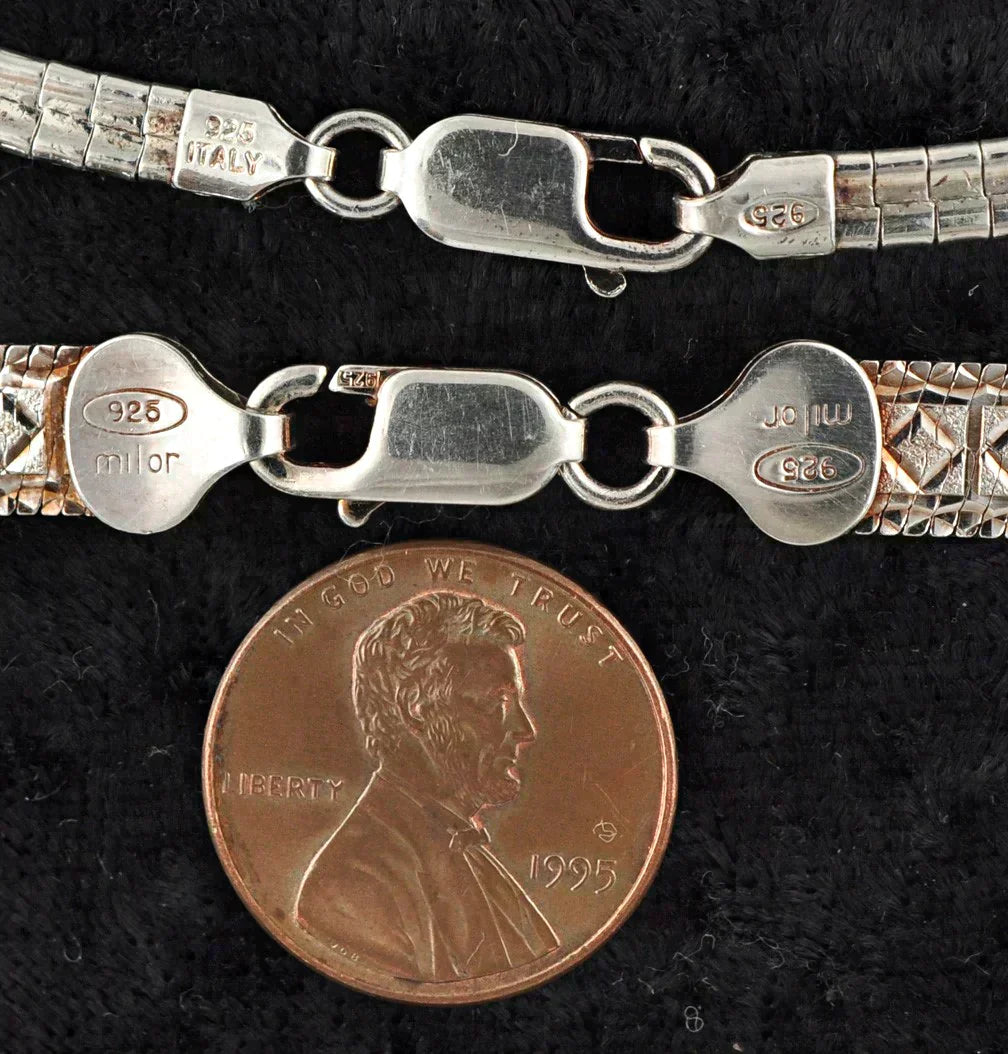 2 Sterling Silver Chain Necklaces Milor Italian Omega and Herringbone Chains