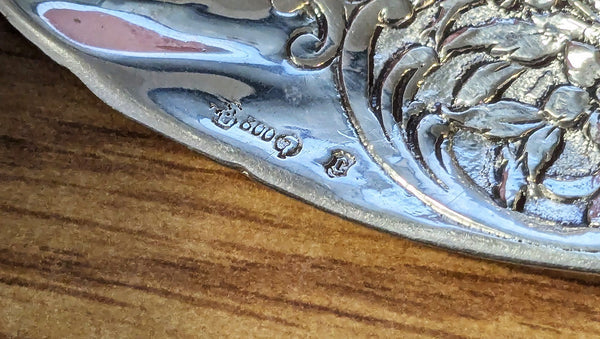 Beautiful Antique German 800 Silver Cherub Flowers Fluted Serving Spoon