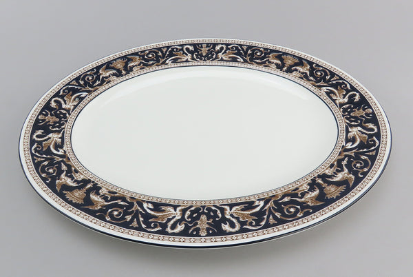 Wonderful Wedgwood Florentine Dark Blue Navy Trim W1956 Platter 15 1/2" Long