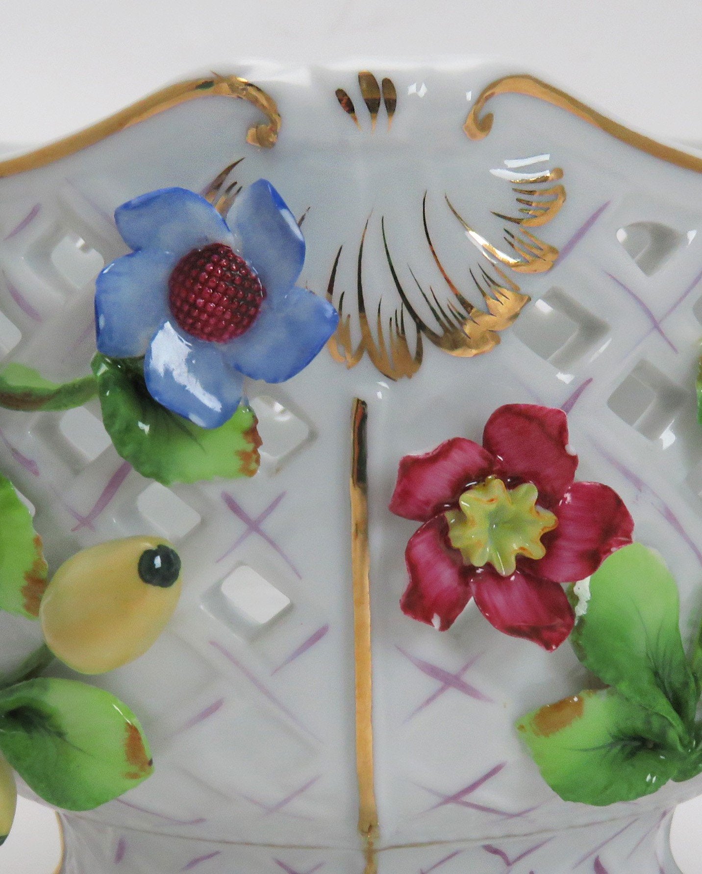 Vintage 1920's-1930's German Pierced Porcelain Flower & Fruit Vases (2)