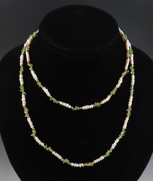 Gorgeous Modern Tumbled Peridot Pearls & Gold Plated Bead Necklace