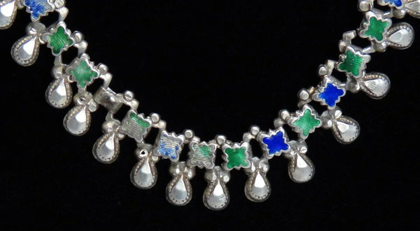 1850's-1920's India Indian Sterling Silver Enamel Necklace