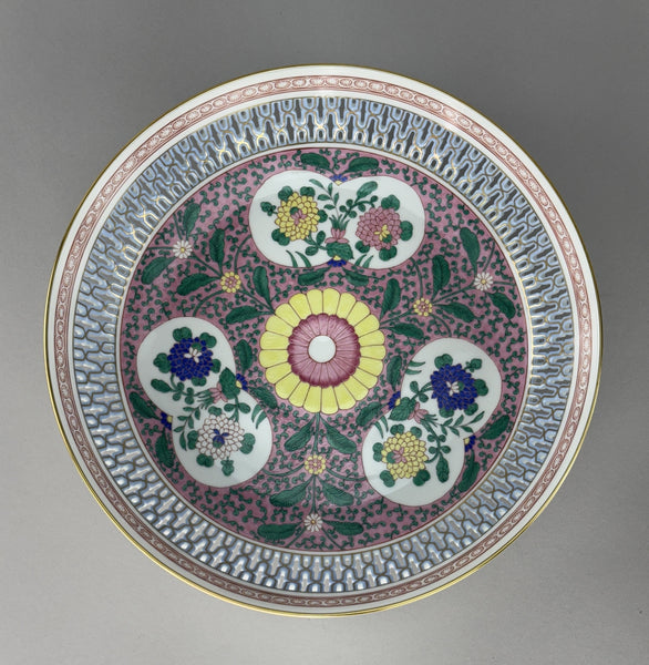 Herend Handpainted Emaille Rose ERS Reticulated 10 7/8" Bowl w Artist Signature