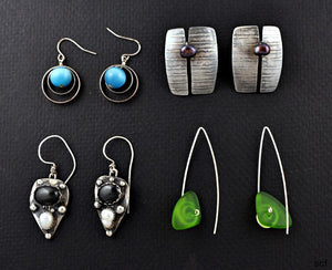 4 Pairs of Sterling Earrings Arts and Crafts Dangle