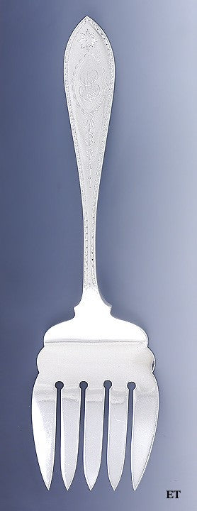 Vintage Durgin Sterling Silver Bright Cut Irish Star Serving Fork 8"