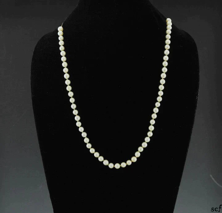 Lovely Genuine Pearl Beaded Necklace 14k Yellow Gold Clasp 24"