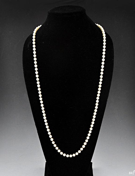 Beautiful Long Genuine Pearl Necklace w/ 14K Yellow Gold Filigree Clasp