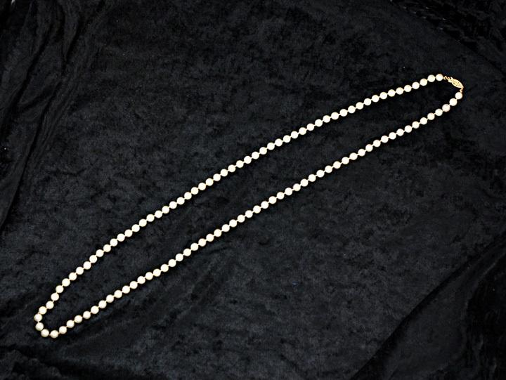 Beautiful Long Genuine Pearl Necklace w/ 14K Yellow Gold Filigree Clasp