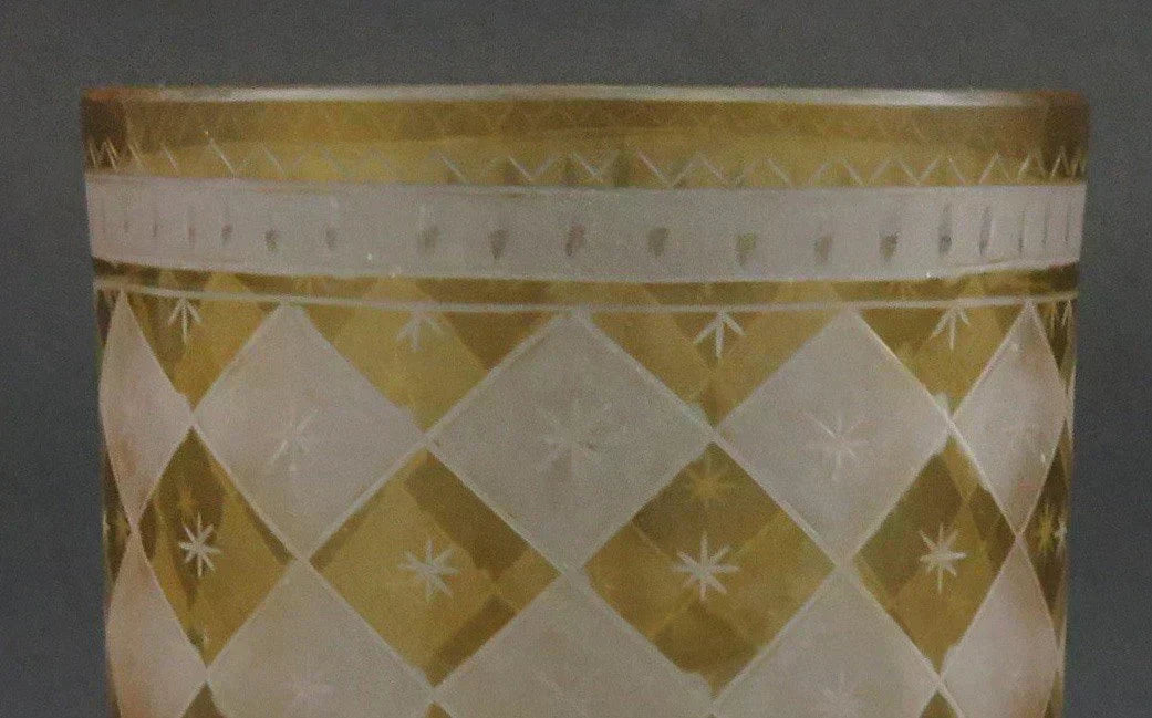 c1800-1825 Beautiful Antique Bohemian Cut Amber Frosted Glass Tumbler Cup