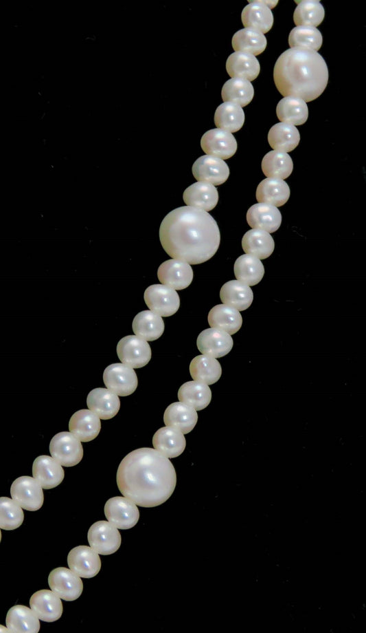Modern Double Strand 10k Gold Cultured Pearl Necklace