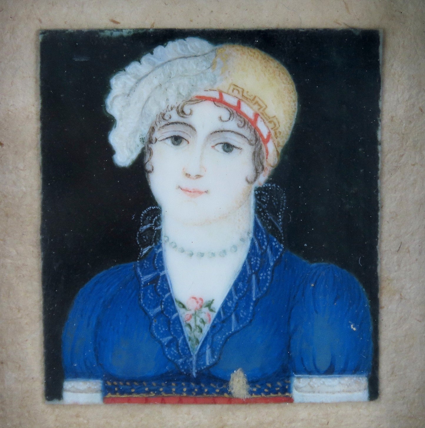 Nice Pair Early 1800s English Handpainted Miniature Portrait Paintings Man Woman