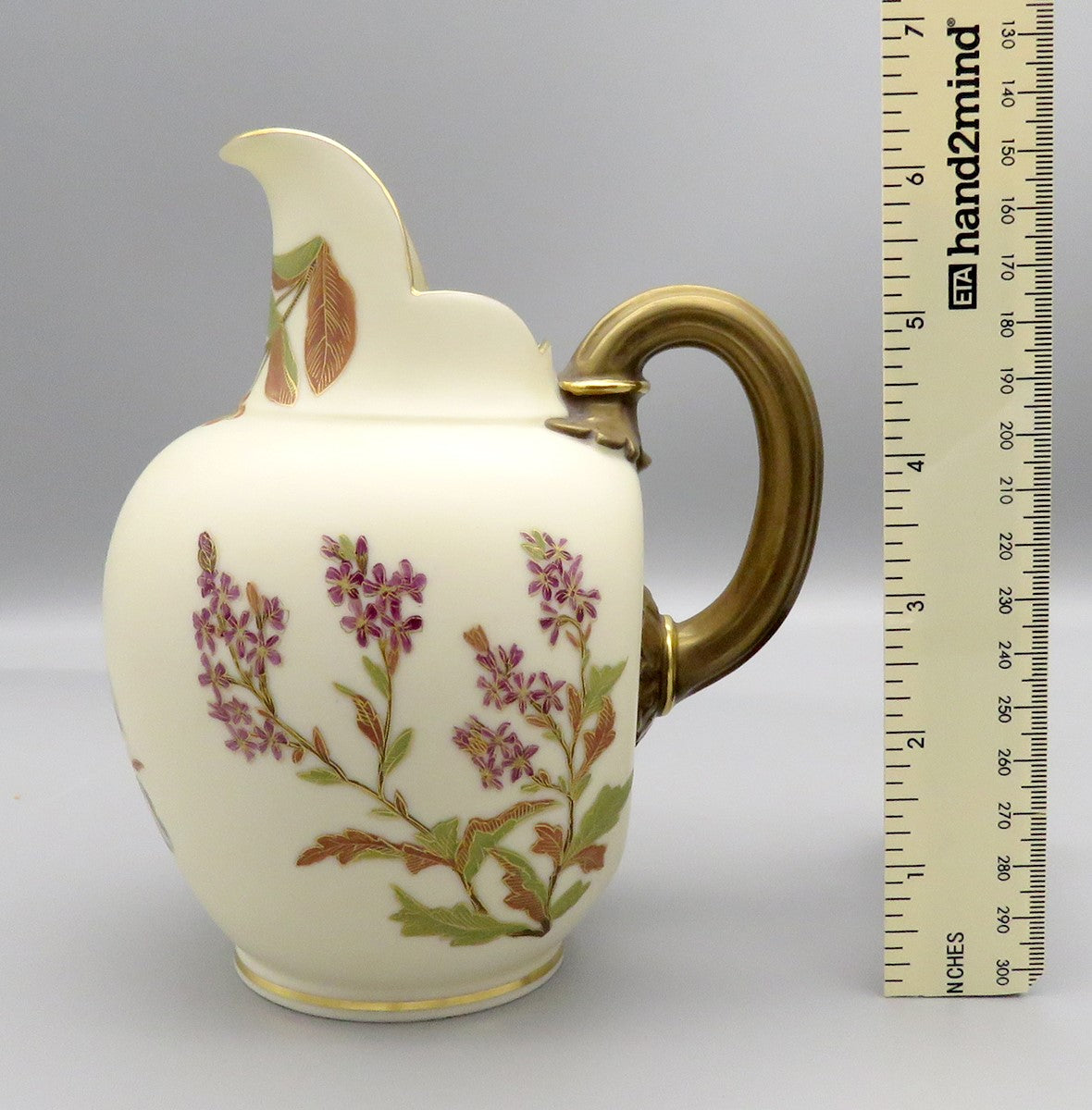 Antique 1886 Royal Worcester English Ivory Porcelain Floral Pitcher Jug 6 1/4"