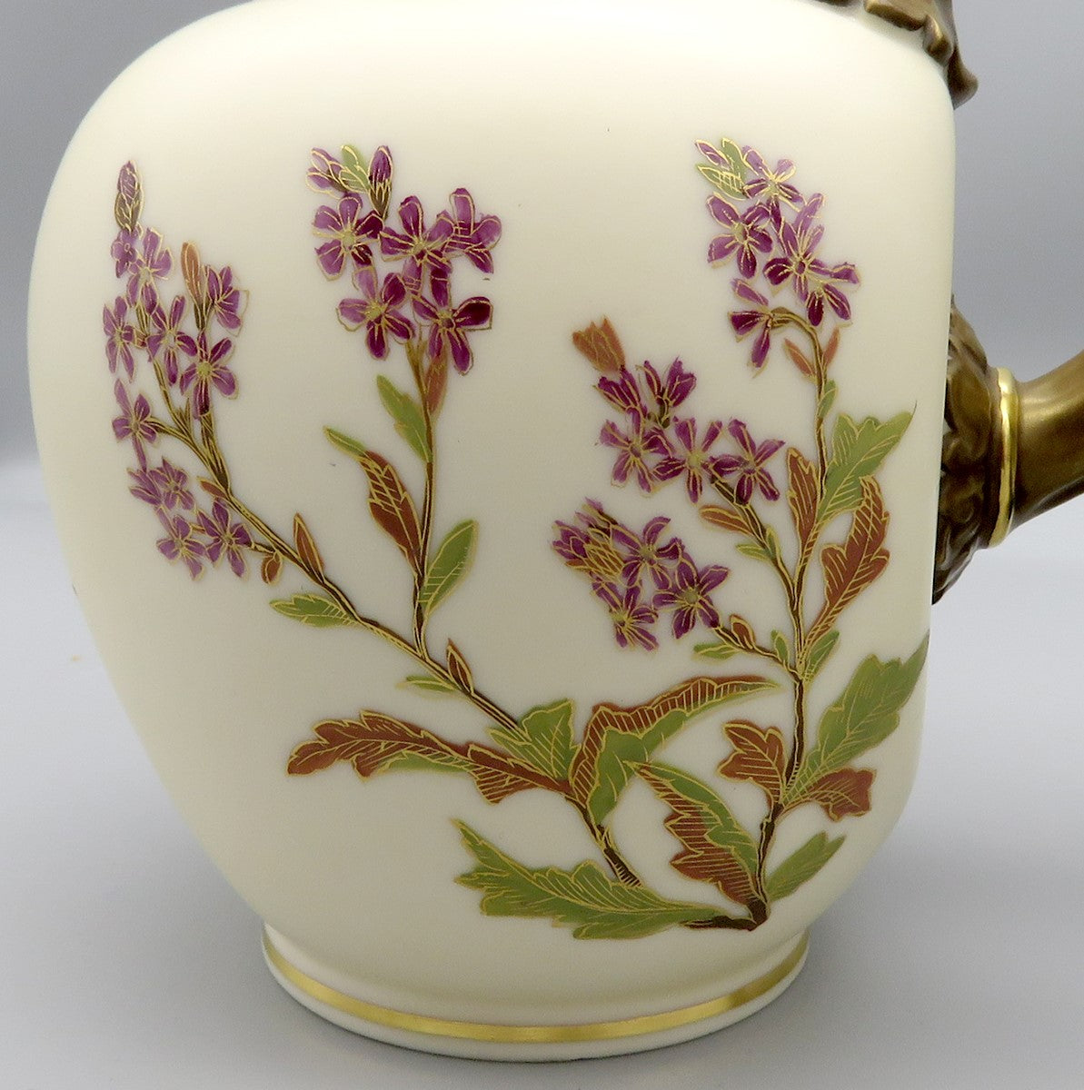 Antique 1886 Royal Worcester English Ivory Porcelain Floral Pitcher Jug 6 1/4"