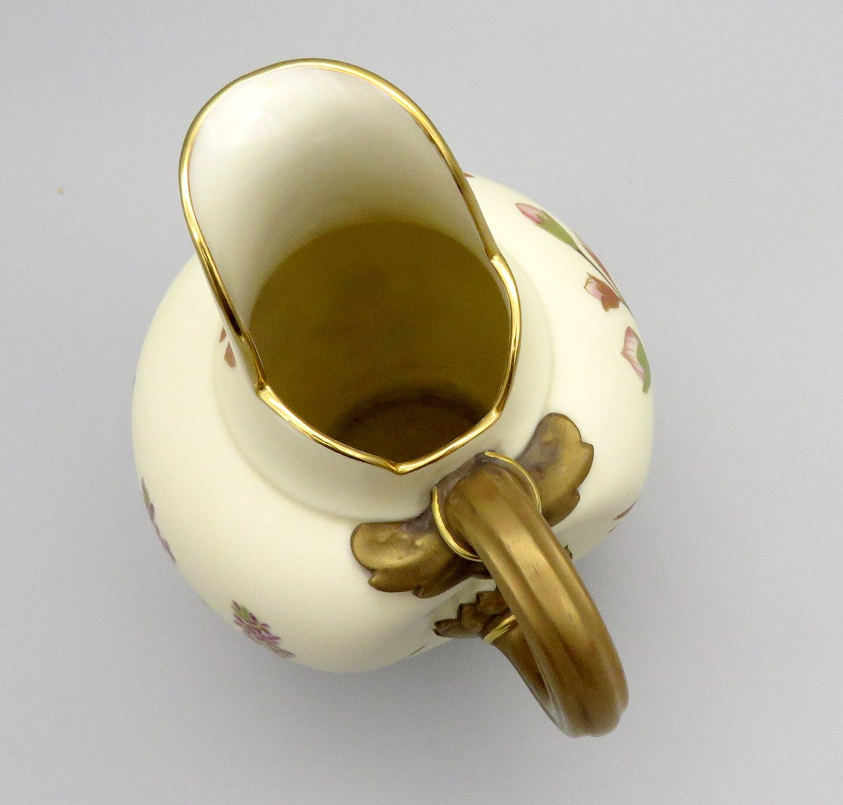 Antique 1886 Royal Worcester English Ivory Porcelain Floral Pitcher Jug 6 1/4"