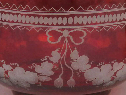 Beautiful Pair Antique Mid 1800s Bohemian Red Ruby Cut Glass Dessert Bowls (6/6)