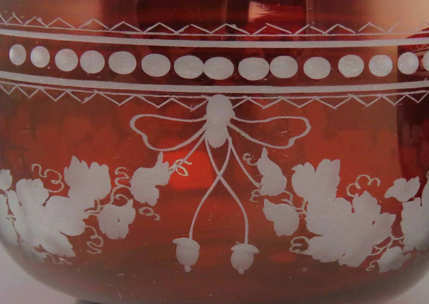 Beautiful Pair Antique Mid 1800s Bohemian Red Ruby Cut Glass Dessert Bowls (2/6)