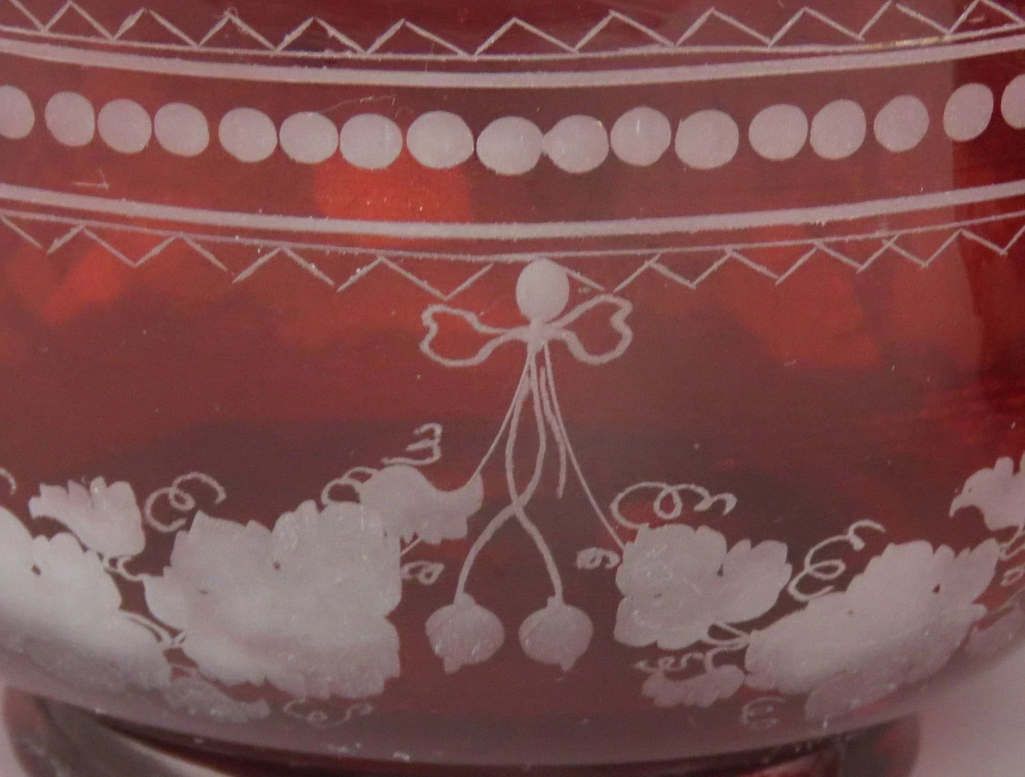 Beautiful Pair Antique Mid 1800s Bohemian Red Ruby Cut Glass Dessert Bowls (3/6)