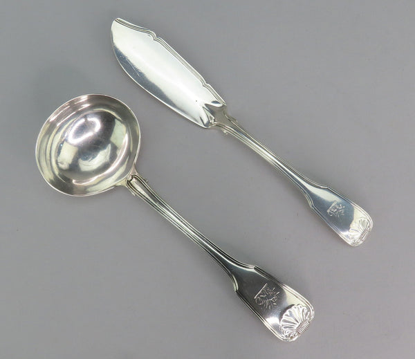 1820 English Georgian Sterling Silver 61pc Fiddle Thread Shell Flatware Set