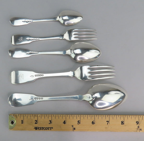 1820 English Georgian Sterling Silver 61pc Fiddle Thread Shell Flatware Set