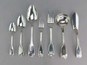 1820 English Georgian Sterling Silver 61pc Fiddle Thread Shell Flatware Set