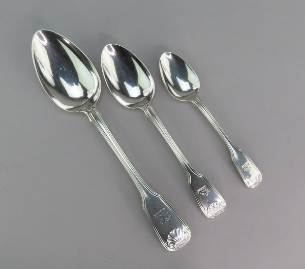1820 English Georgian Sterling Silver 61pc Fiddle Thread Shell Flatware Set