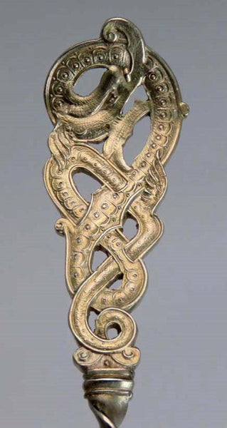 1901 Antique Danish 826 Silver Dragon Handle “Bibs” Serving Spoon