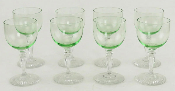 5 Antique Great Quality Hand Blown Green Wine Glasses