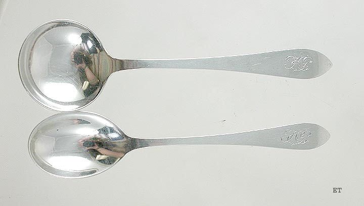 2 Antique c1930 Tiffany Faneuil Sterling Silver Spoons Soup Sugar