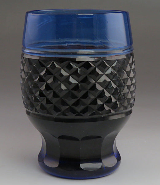 12 Antique Cobalt Blue Cut to Clear Diamond Pattern Tumblers/Glasses