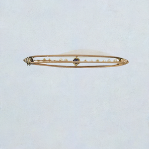 Vintage American 10k Yellow Gold Pearl Sapphire Bar Pin
