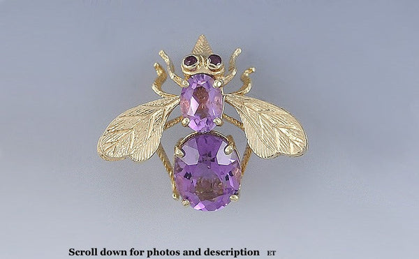 Cute Little 14k Gold Amethyst Bee Shaped Pin/Brooch