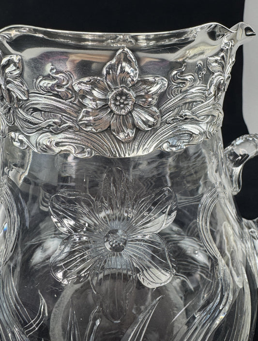 Art Nouveau Hawkes Gravic ABP Cut Glass Theodore Star Sterling Silver Vase