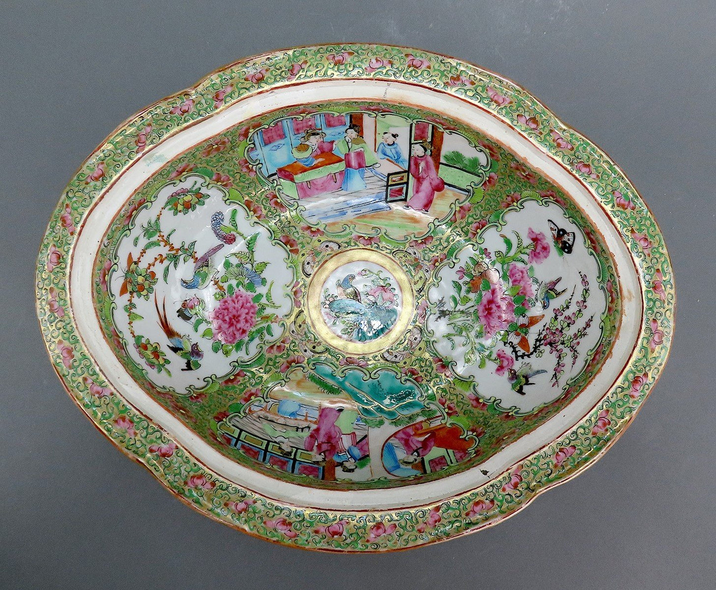 C1860s Chinese Export Porcelain Famille Rose Medallion Gilded Covered Dish