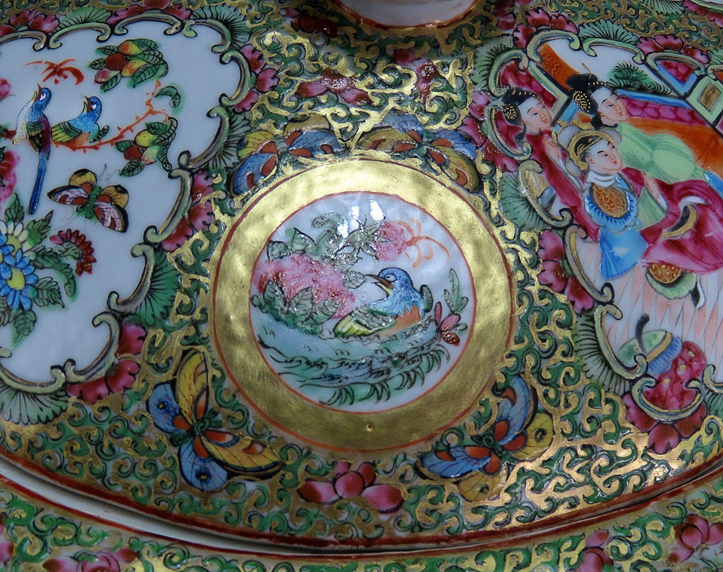 C1860s Chinese Export Porcelain Famille Rose Medallion Gilded Covered Dish