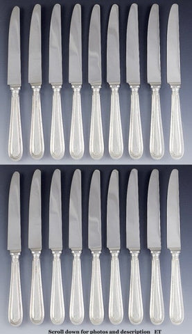 18 English Sterling Silver Georgian Style Beaded Edge Heavy Dinner Knives 9 3/4"