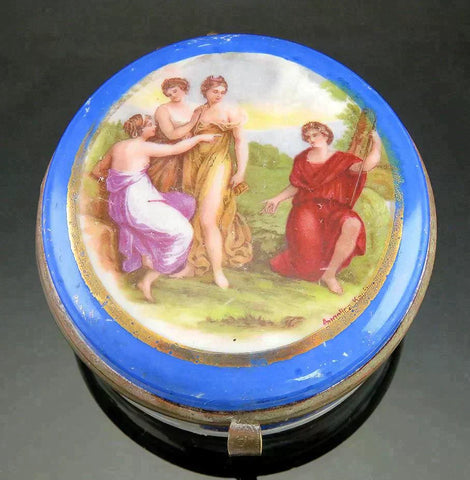 Fab Antique French Porcelain Handpainted Angelica Kauffman Trinket Box