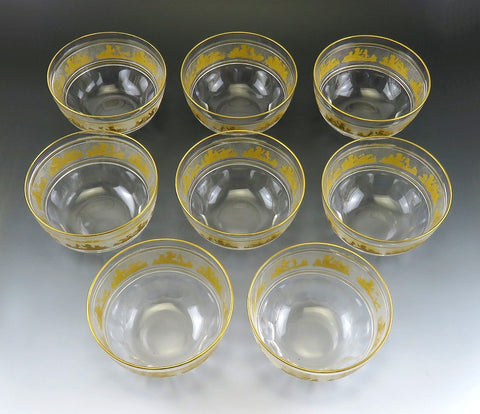 8 Val St Lambert Gold Danse de Flore Crystal Glass Dessert or Fruit Bowls 4 1/2"