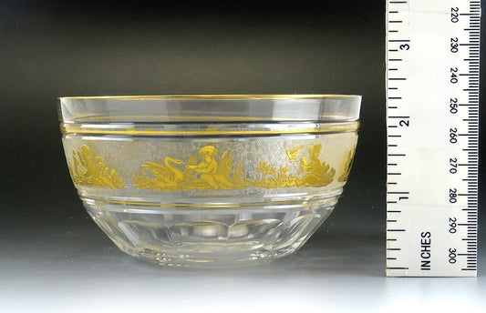 8 Val St Lambert Gold Danse de Flore Crystal Glass Dessert or Fruit Bowls 4 1/2"